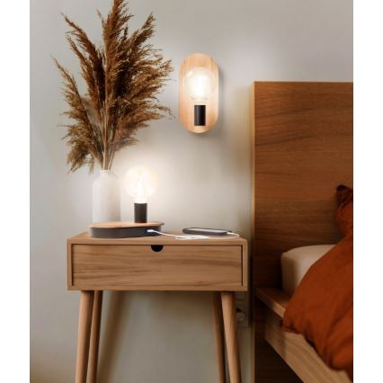 Ledvance - Stona lampa na dodir sa USB konektorom DECOR WOOD 1xE27/8W/230V fikus elastika