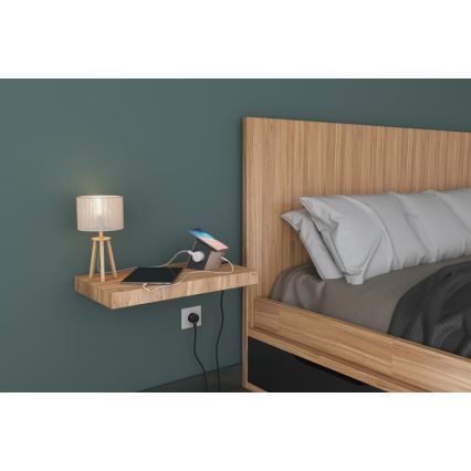 Legrand 049402 - Razdelna utičnica sa prekidačem 2U Tip E + USB-A + USB-C i bežičnim punjenjem 10W 2m braon
