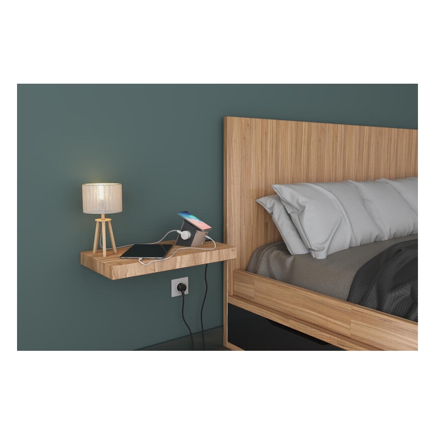 Legrand 049402-Razdelna utičnica sa prekidačem 2U Tip E + USB-A + USB-C i bežičnim punjenjem 10W 2m braon