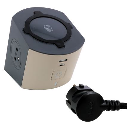 Legrand 049402-Razdelna utičnica sa prekidačem 2U Tip E + USB-A + USB-C i bežičnim punjenjem 10W 2m braon