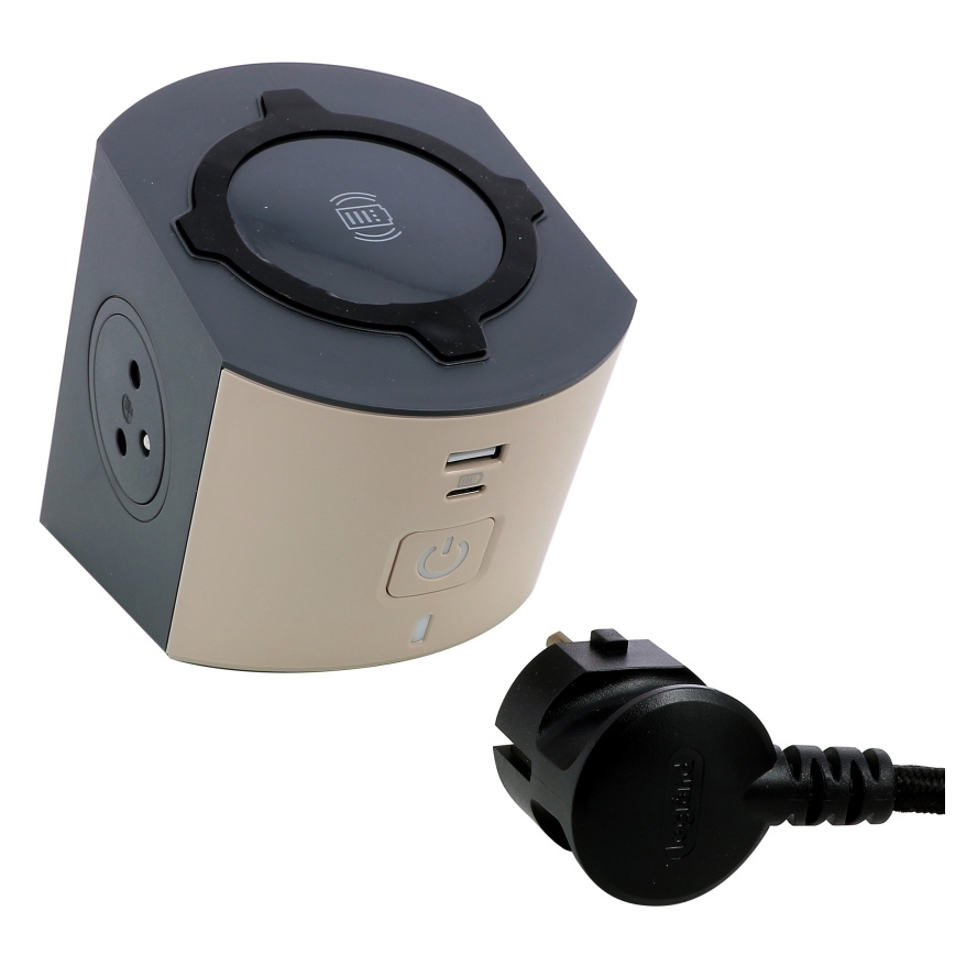 Legrand 049402-Razdelna utičnica sa prekidačem 2U Tip E + USB-A + USB-C i bežičnim punjenjem 10W 2m braon
