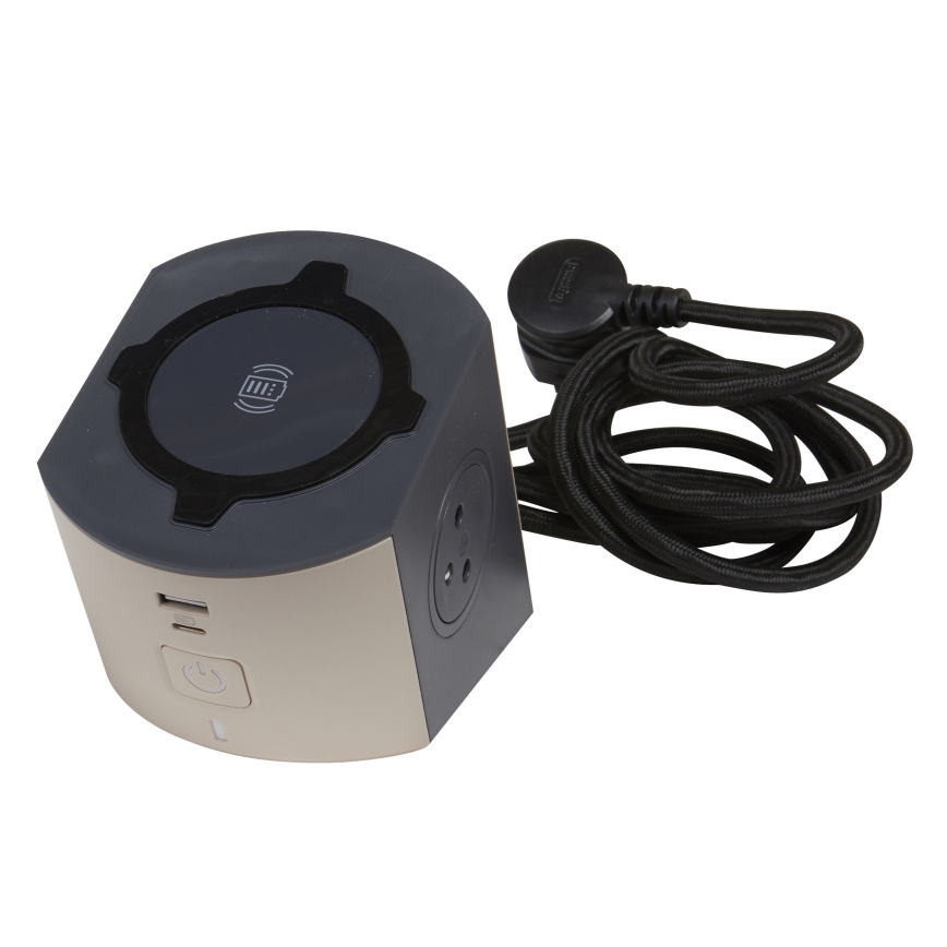 Legrand 049402-Razdelna utičnica sa prekidačem 2U Tip E + USB-A + USB-C i bežičnim punjenjem 10W 2m braon