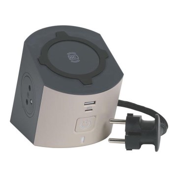 Legrand 049402-Razdelna utičnica sa prekidačem 2U Tip E + USB-A + USB-C i bežičnim punjenjem 10W 2m braon