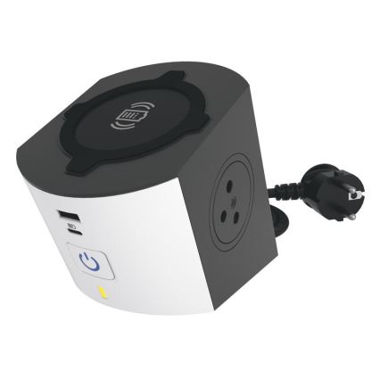 Legrand 049412 - Razdelna utičnica sa prekidačem 2U Tip E + USB-A + USB-C i bežičnim punjenjem 10W 2m bela