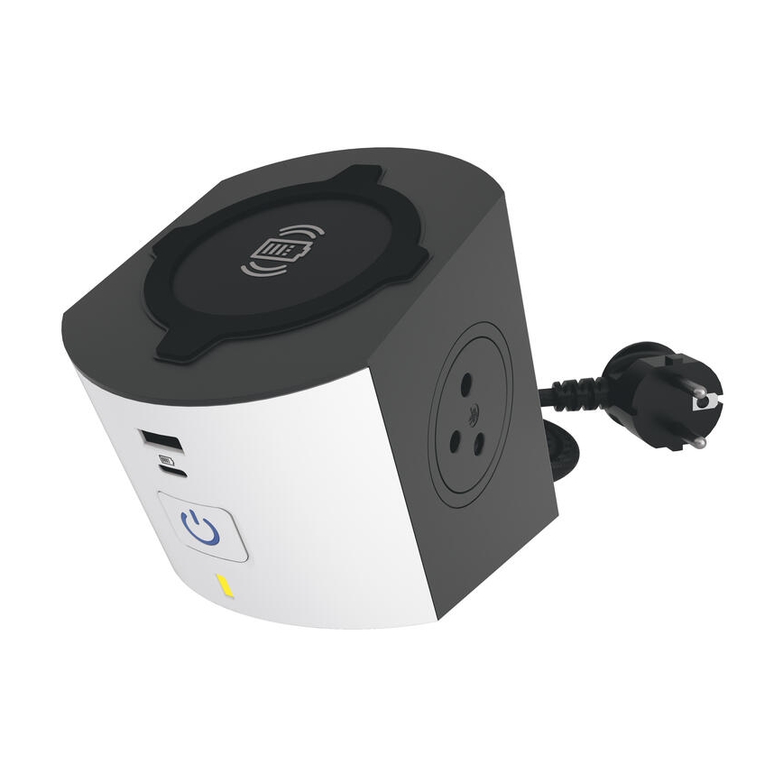 Legrand 049412 - Razdelna utičnica sa prekidačem 2U Tip E + USB-A + USB-C i bežičnim punjenjem 10W 2m bela