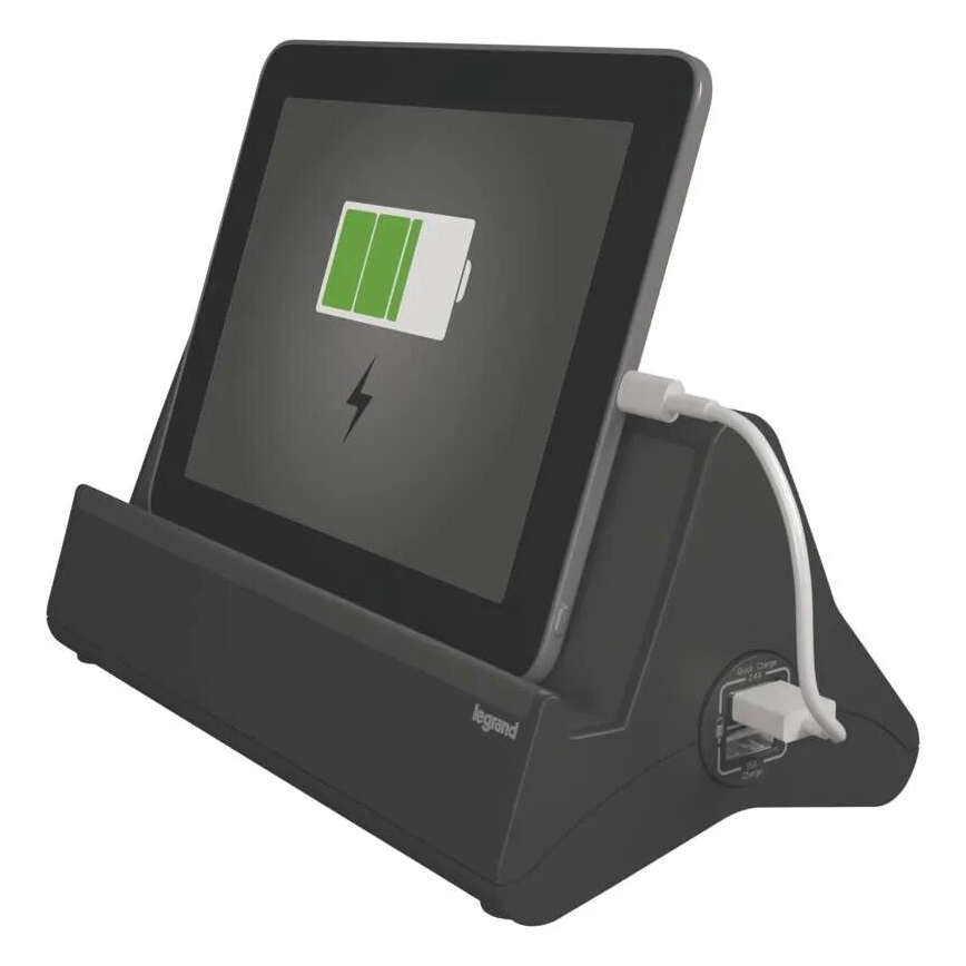Legrand 050411-Produžni kabl sa prekidačem i stalkom za tablet 3U Tip E + 2 x USB-A 1,5m crno