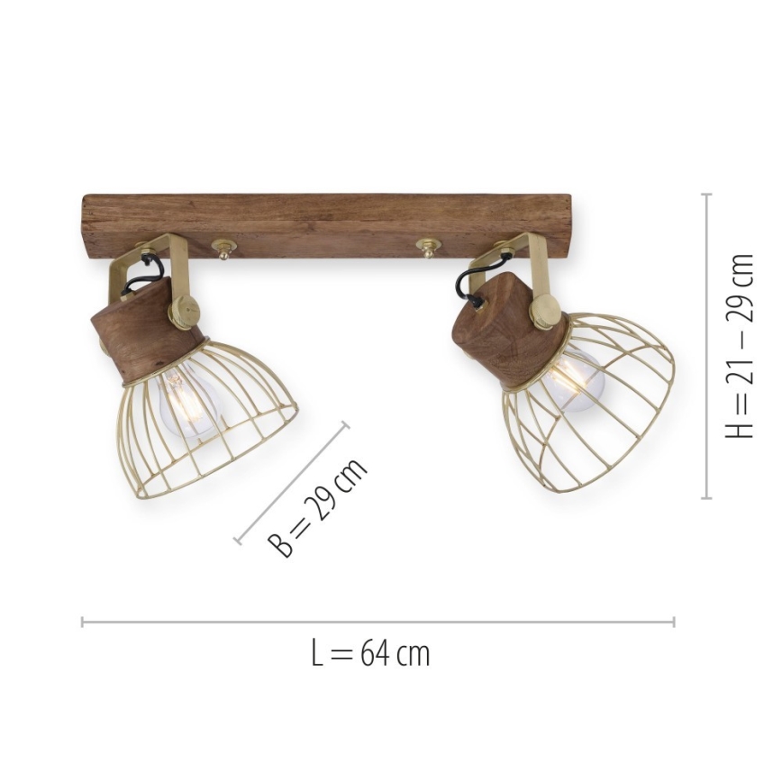 Leuchten Direkt 11487-60 - Reflektorska lampa ALAMI 2xE27/25W/230V drvo manga