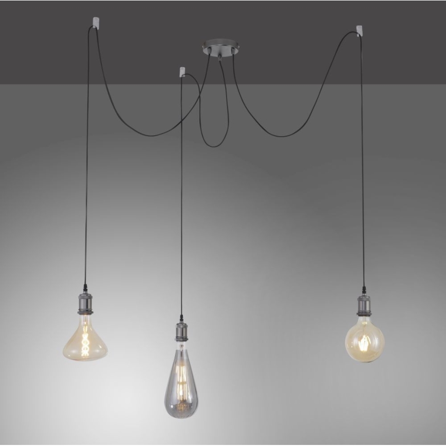Leuchten Direkt 13571-18 - Luster na sajli DIY 3xE27/60W/230V pauk crno