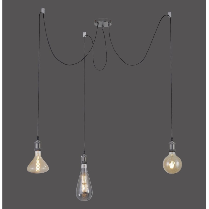 Leuchten Direkt 13571-18 - Luster na sajli DIY 3xE27/60W/230V pauk crno