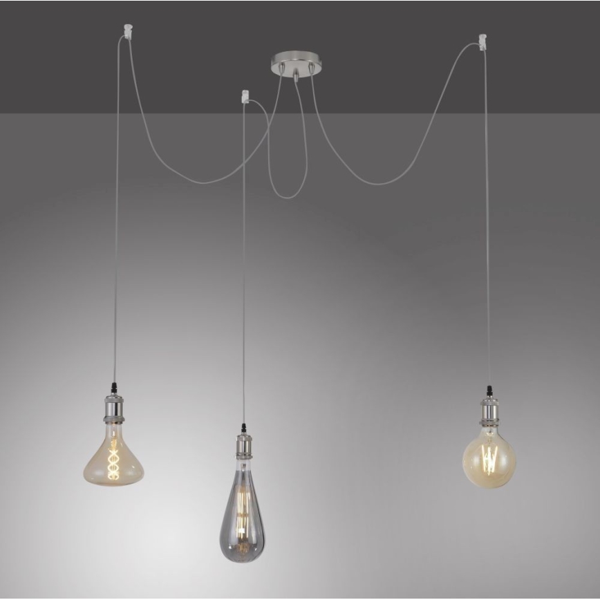 Leuchten Direkt 13571-55 - Luster na sajli DIY 3xE27/60W/230V pauk mat hrom