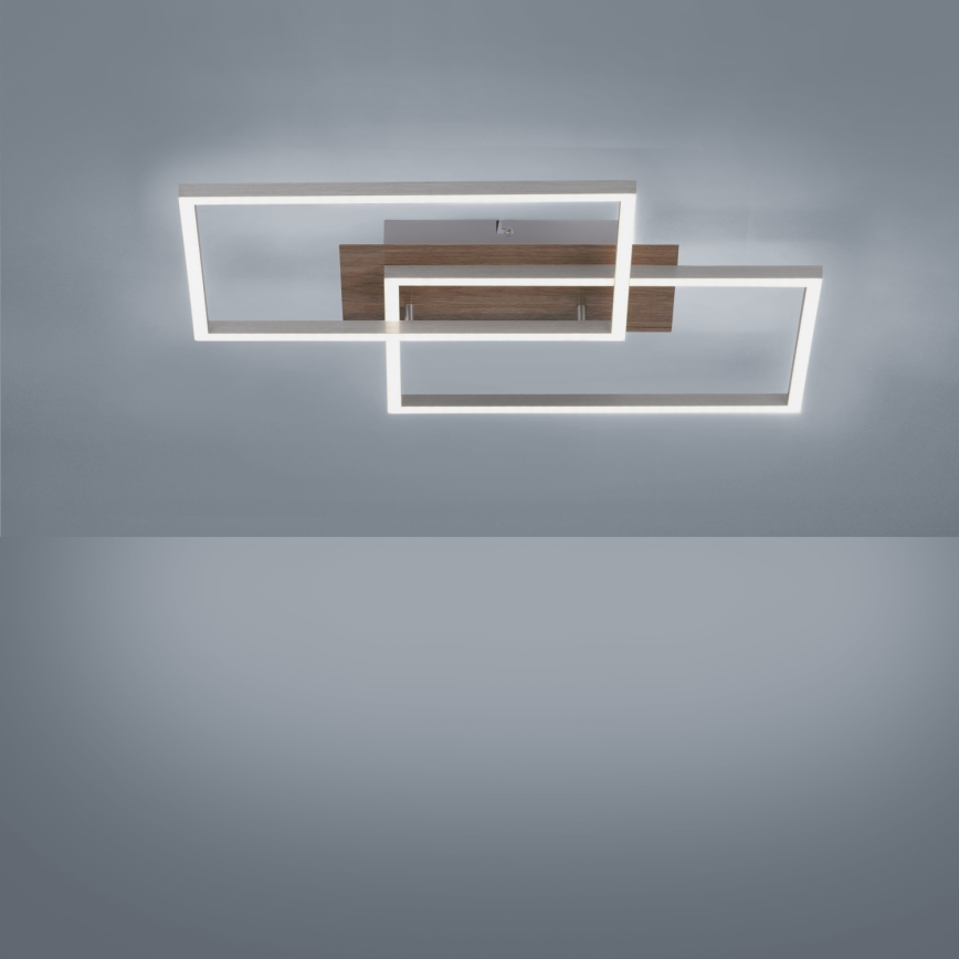 Leuchten Direkt 14018-78 - LED prigušiva stropna svetiljka IVEN 2xLED/15W/230V hrast + daljinski upravljač