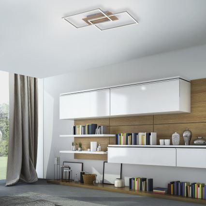 Leuchten Direkt 14018-78 - LED prigušiva stropna svetiljka IVEN 2xLED/15W/230V hrast + daljinski upravljač