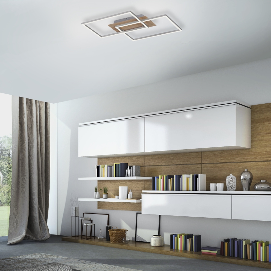Leuchten Direkt 14018-78 - LED prigušiva stropna svetiljka IVEN 2xLED/15W/230V hrast + daljinski upravljač