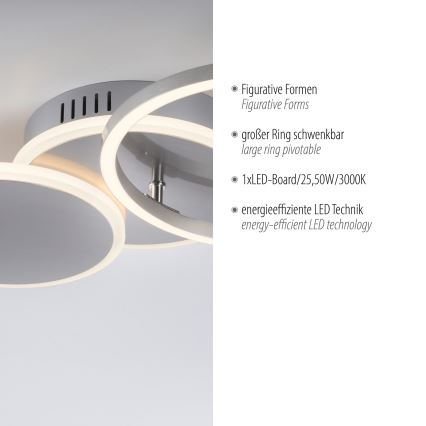 Leuchten Direkt 14116-55 - LED Plafonjera SEVENT LED/25,5W/230V mat krom