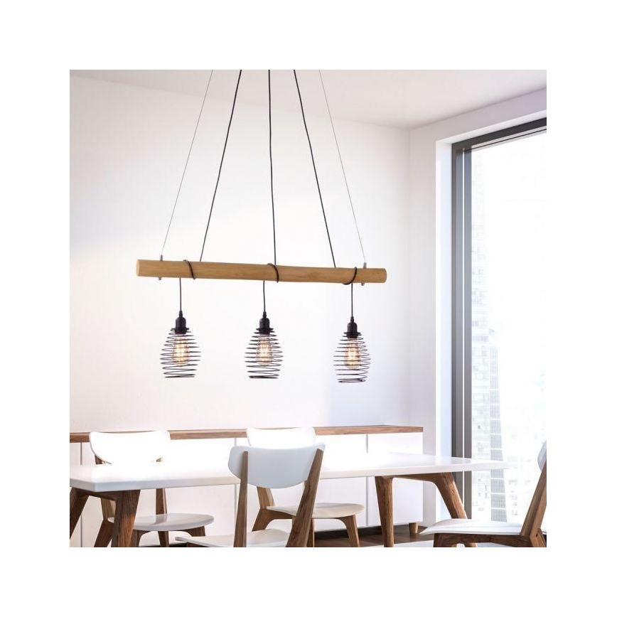 Leuchten Direkt 15526-79 - Luster na sajli SPRING 3xE27/40W/230V eukaliptus