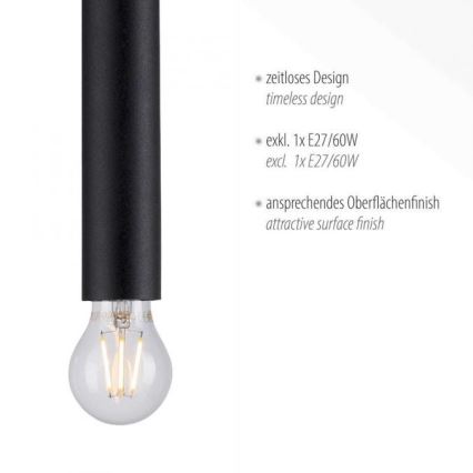 Leuchten Direkt 15617-18 - Luster na sajli BRUNA 1xE27/60W/230V crno