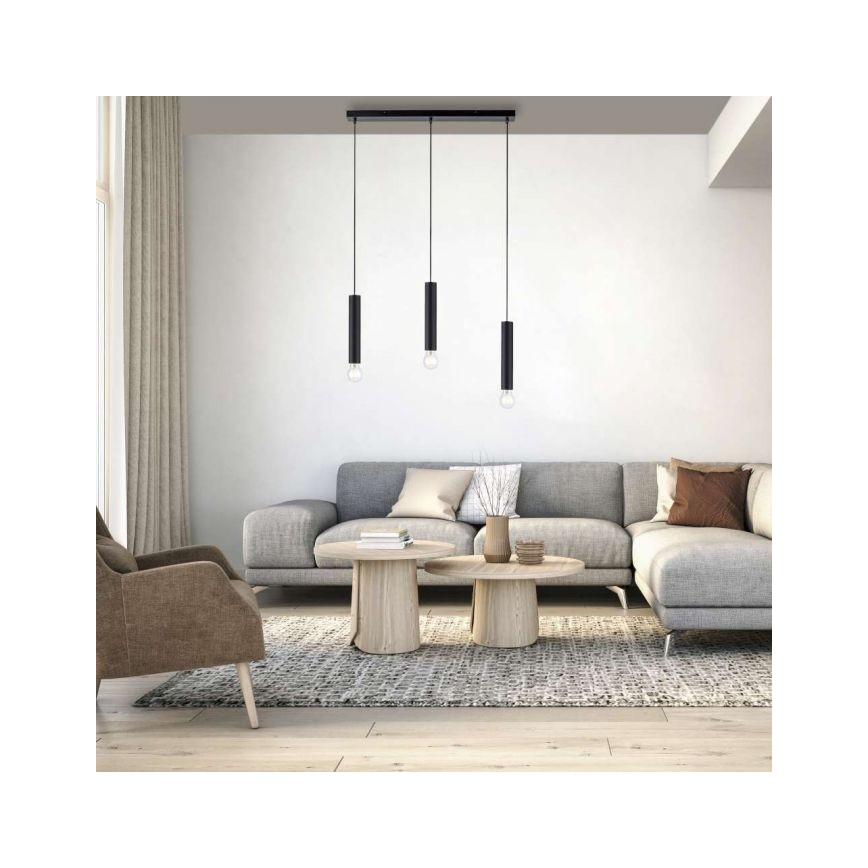 Leuchten Direkt 15618-18 - Luster na sajli BRUNA 3xE27/60W/230V crno
