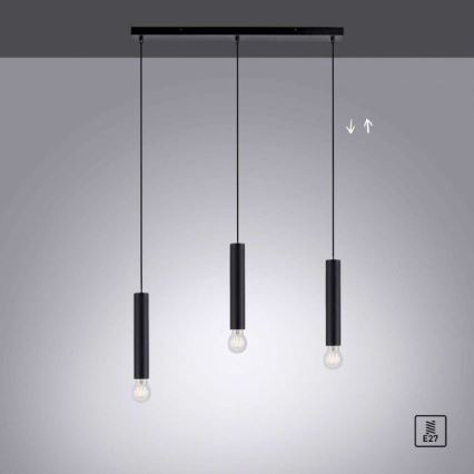 Leuchten Direkt 15618-18 - Luster na sajli BRUNA 3xE27/60W/230V crno