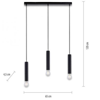 Leuchten Direkt 15618-18 - Luster na sajli BRUNA 3xE27/60W/230V crno