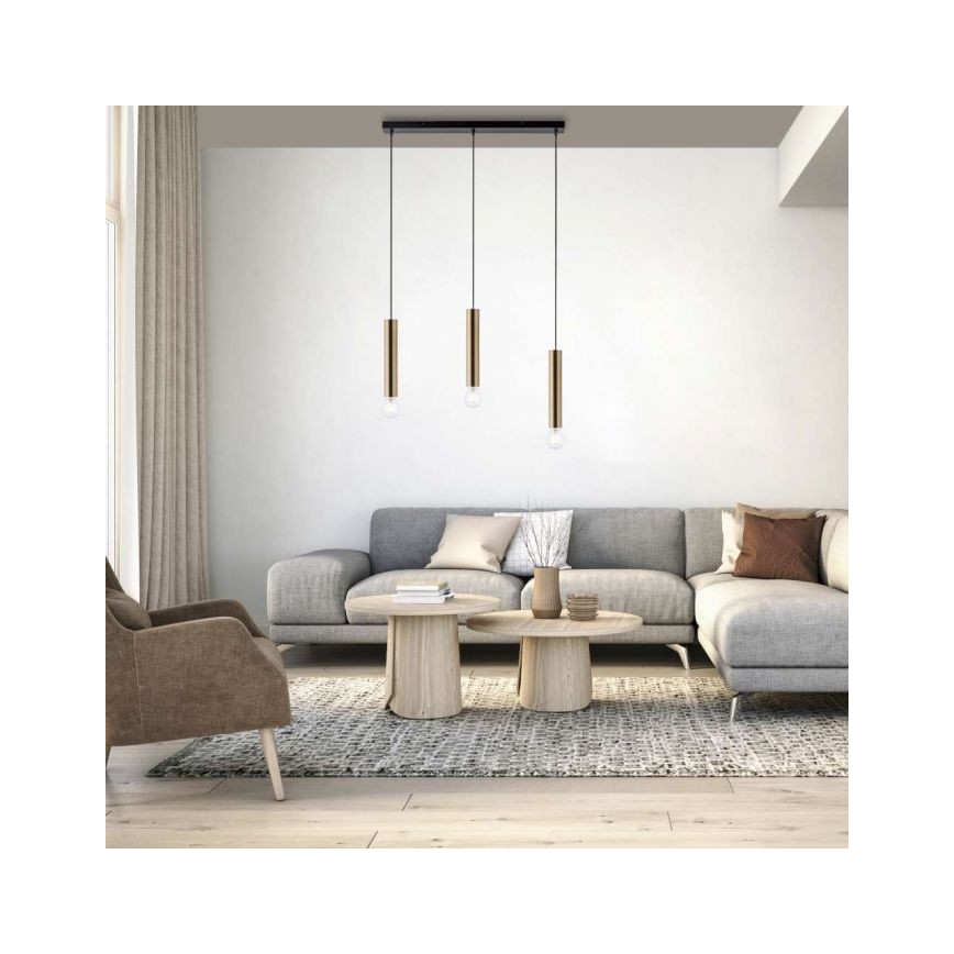 Leuchten Direkt 15618-60 - Luster na sajli BRUNA 3xE27/60W/230V mesing