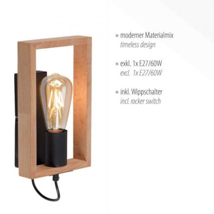 Leuchten Direkt 15654-18 - Zidna lampa FRANKY 1xE27/60W/230V akacija