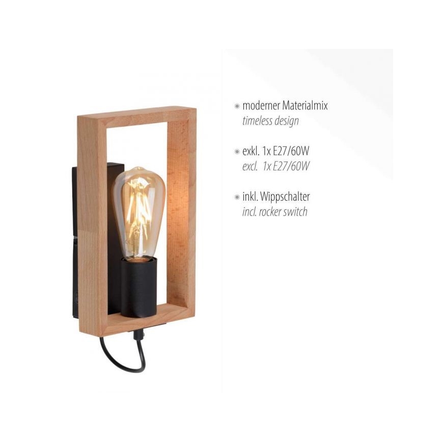 Leuchten Direkt 15654-18 - Zidna lampa FRANKY 1xE27/60W/230V akacija