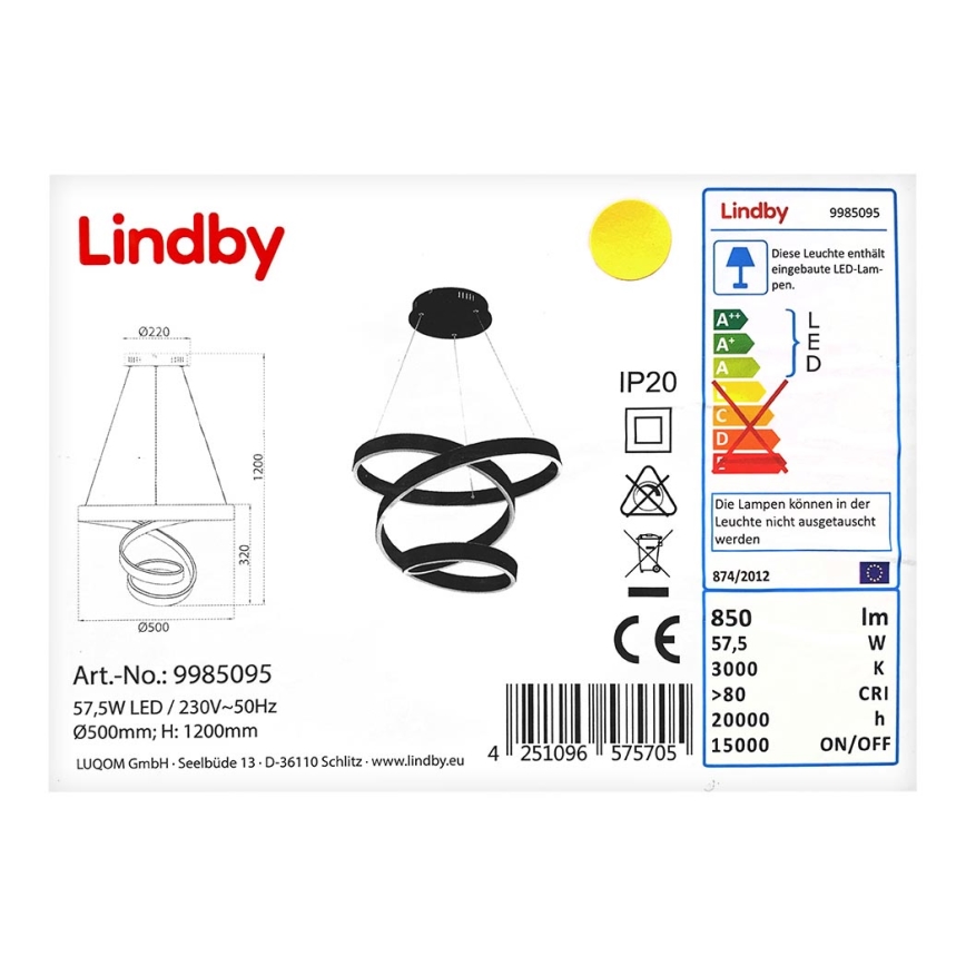 Lindby - LED luster na sajli OLADA LED/57,5W/230V
