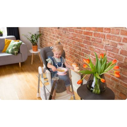 Lionelo - Dečija trpezarijska stolica LINN PLUS bela/siva