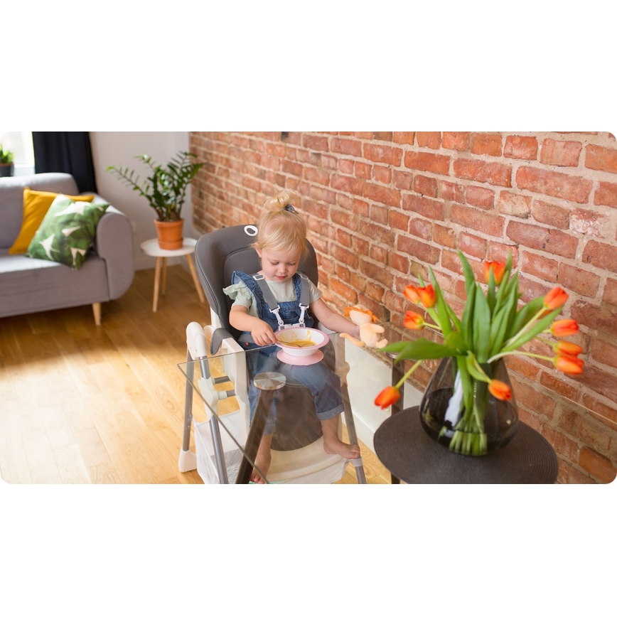 Lionelo - Dečija trpezarijska stolica LINN PLUS bela/siva