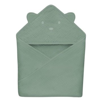 Lionelo - Dečiji peškir sa kapuljačom MUSLIN HOODED TOWEL Green Forest