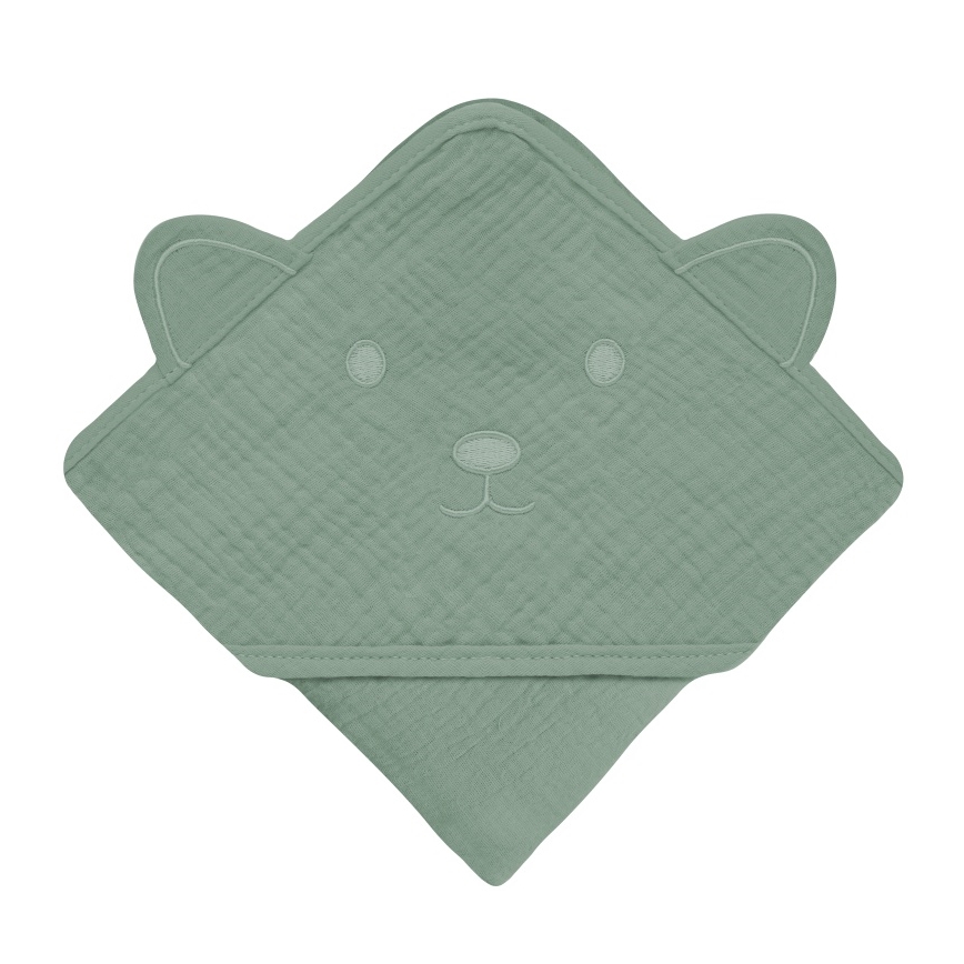 Lionelo - Dečiji peškir sa kapuljačom MUSLIN HOODED TOWEL Green Forest