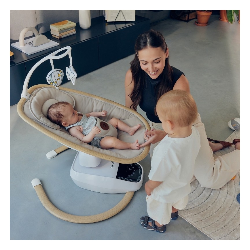 Lionelo - Ljuljaška za bebe sa melodijom OLIVIA Bež Natural + daljinski upravljač