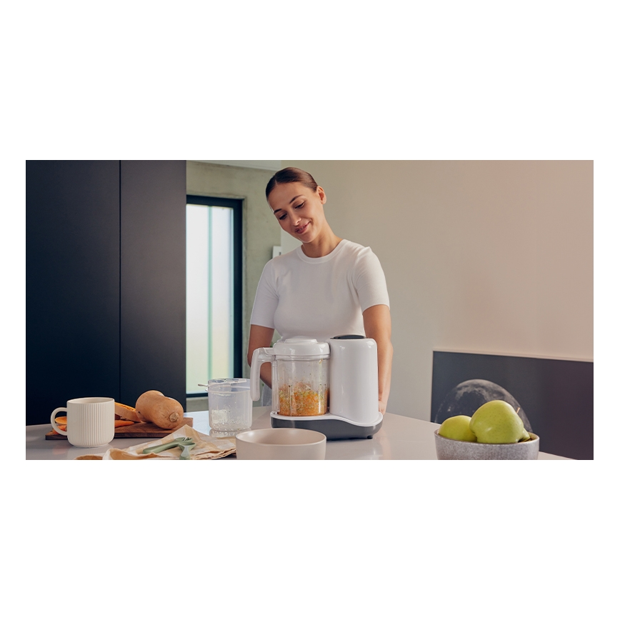 Lionelo - Parni lonac 5u1 BABYMENU 110W/230V bela/sivo