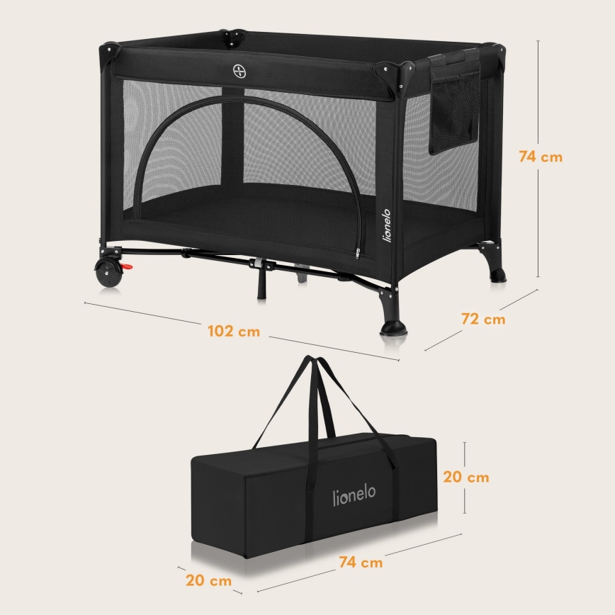 Lionelo - Prenosni krevetac LAURA Black Carbon