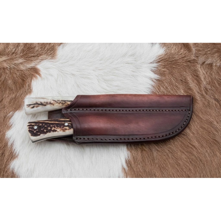 Lovački damaščanski nož sa testerom, oštrica 11 cm, drška od jelenskog roga