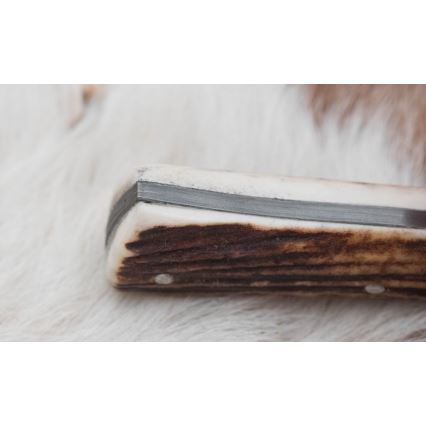 Lovački damaščanski nož sa testerom, oštrica 11 cm, drška od jelenskog roga