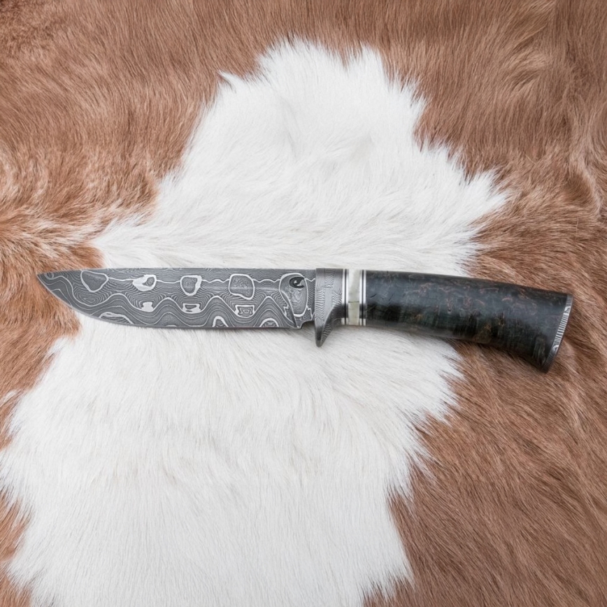 Lovački damask nož 13,8 cm breza/kamilja kost