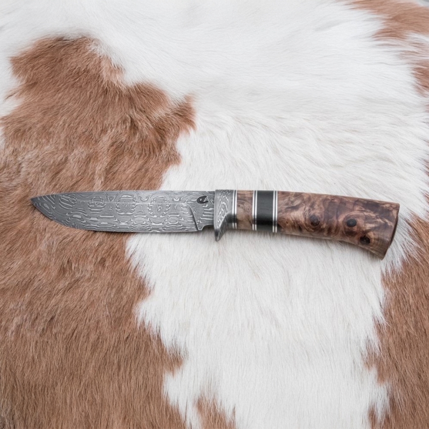 Lovački damask nož 13 cm topola/ebanovina