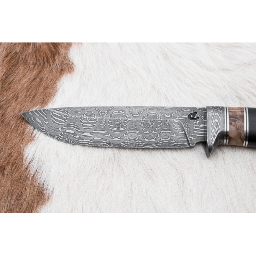 Lovački damask nož 13 cm topola/ebanovina