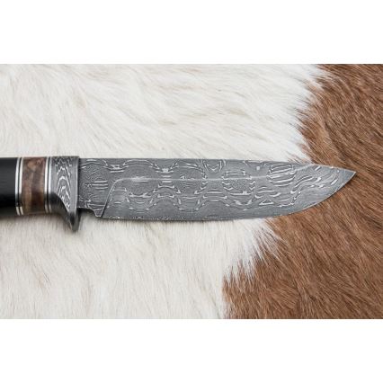 Lovački damask nož 13 cm topola/ebanovina