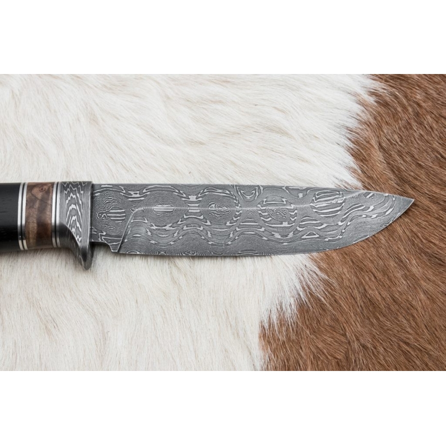 Lovački damask nož 13 cm topola/ebanovina