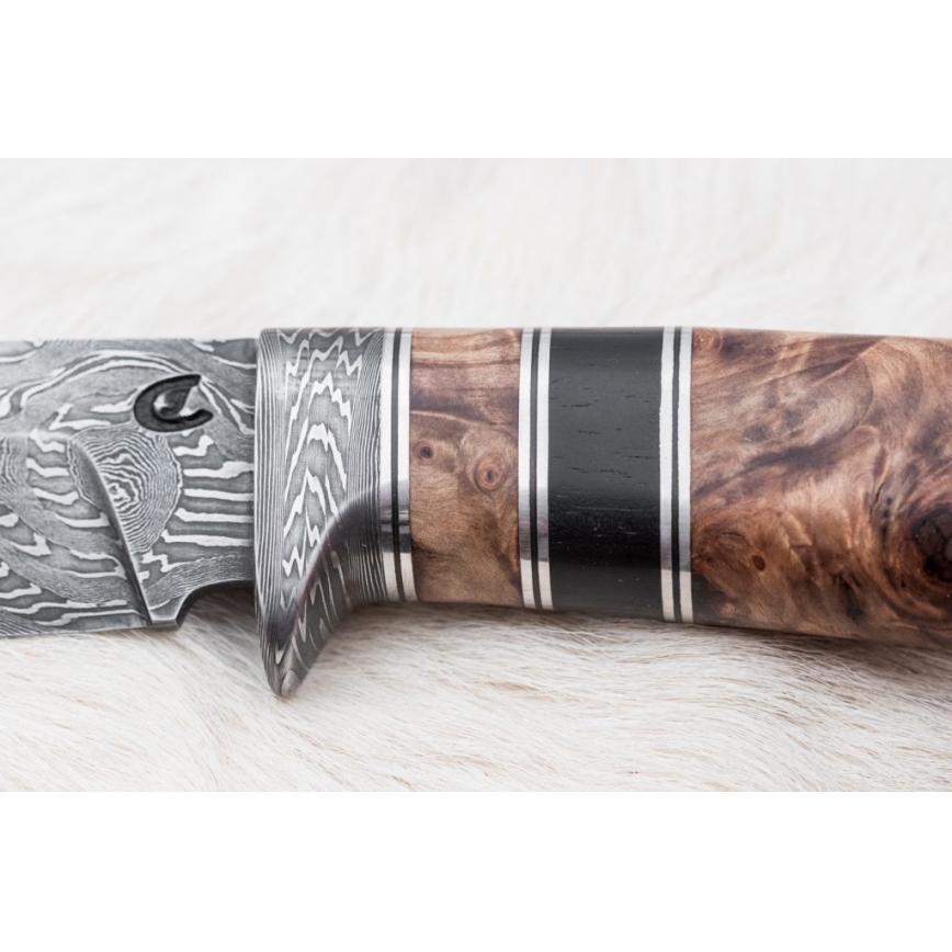 Lovački damask nož 13 cm topola/ebanovina