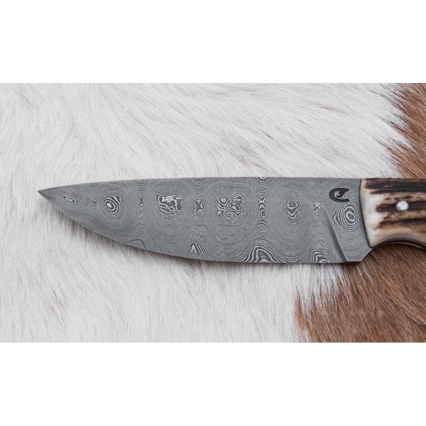 Lovački damaški nož 11 cm sa drškom od jelenjeg roga