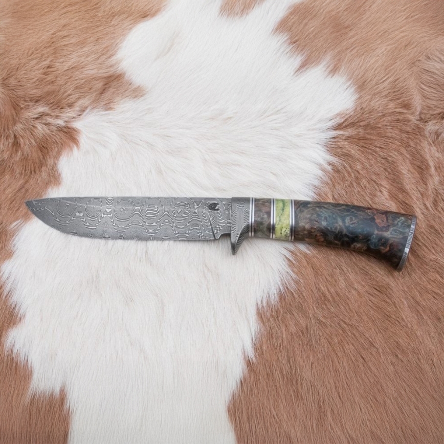 Lovački damaški nož 14,5 cm, olša/serpentinit