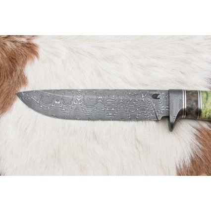 Lovački damaški nož 14,5 cm, olša/serpentinit