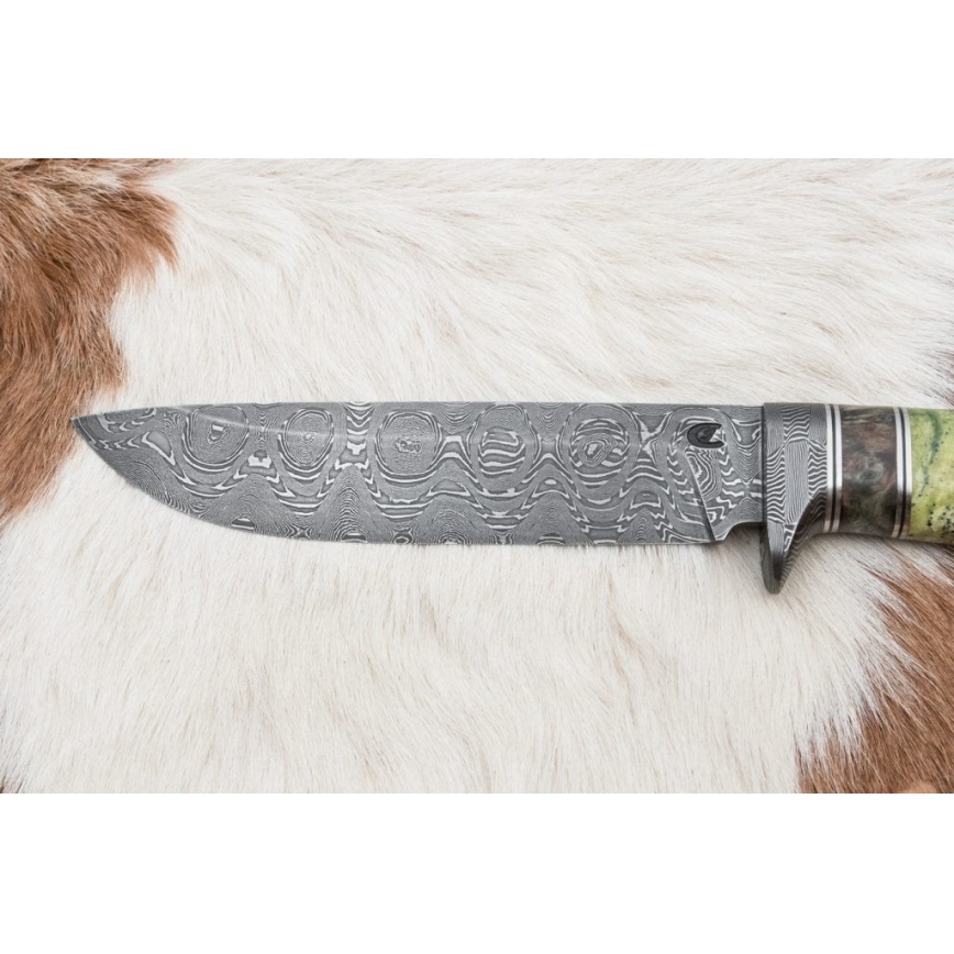 Lovački damaški nož 14,5 cm, olša/serpentinit