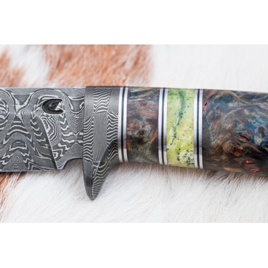 Lovački damaški nož 14,5 cm, olša/serpentinit