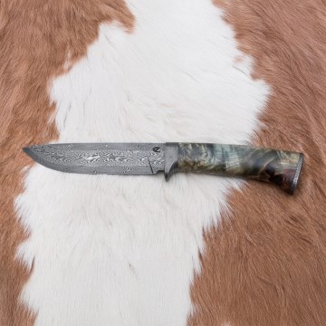 Lovački nož od damaškog čelika, 14 cm, kesten