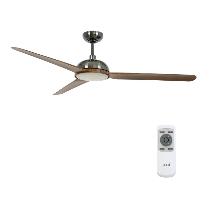 Lucci air 213301- LED Prigušivi plafonski ventilator UNIONE 1xGX53/12W/230V braon/sjajni krom + Daljinski upravljač