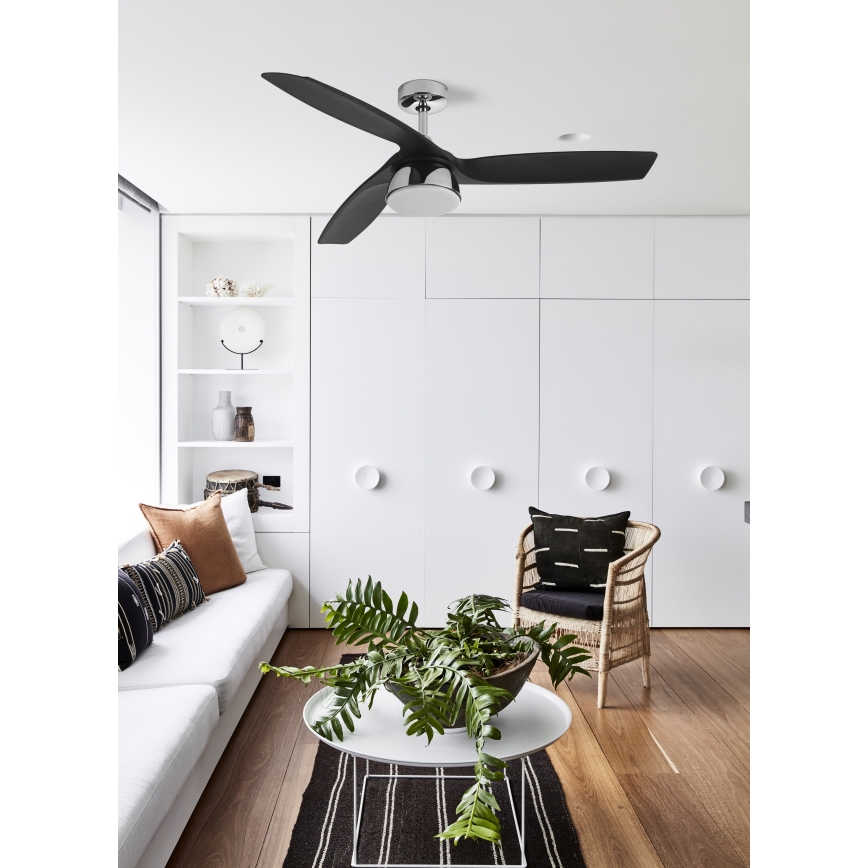 Lucci air 513072 - LED Prigušivi plafonski ventilator BRONX LED/18W/230V 3000/4000/6000K crno/sjajni krom + Daljinski upravljač